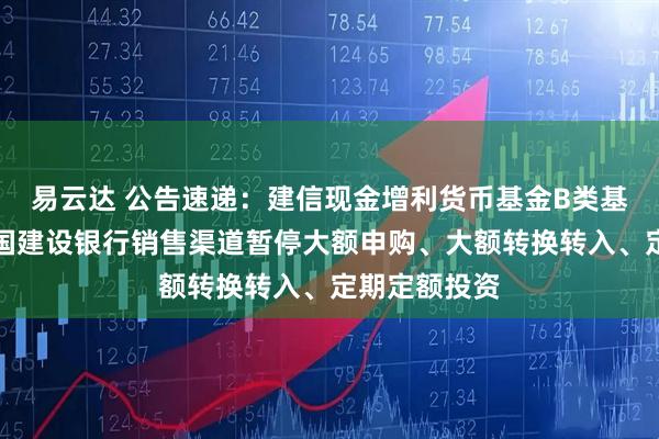 易云达 公告速递：建信现金增利货币基金B类基金份额在中国建设银行销售渠道暂停大额申购、大额转换转入、定期定额投资